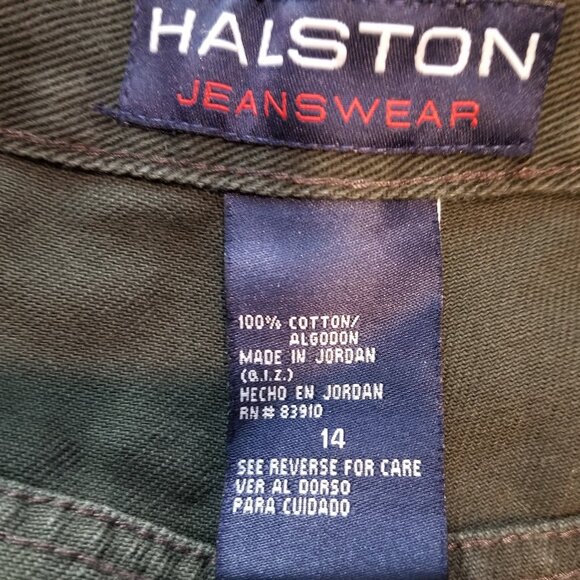 Halston Jeanswear Olive Green Copped Jeans Women's Size 14 Retro Streetwear - Picture 4 of 4
